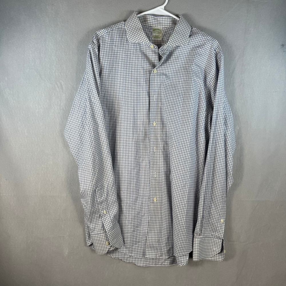 Brooks Brothers Milano Non-Iron Dress Shirt 17-36 Navy White Check Supima Cotton